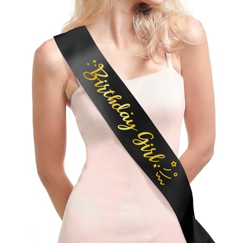 Fascia di compleanno da donna per compleanno ragazza fascia per donne Happy Birthday Sash per 16° compleanno fascia 21° compleanno fascia 40° compleanno fascia compleanno Regina Sash Satin Black Sash