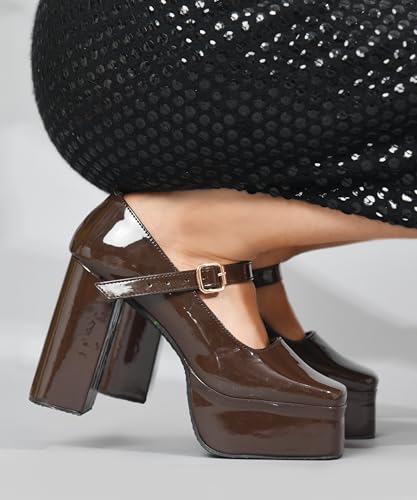 Image of JM LOOKS Retro-Chic High Platform Mary Jane Pumps with Secure Ankle Strap and Bold Chunky Block Heel