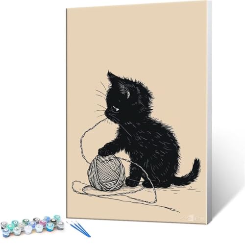 数字油絵 数字塗り絵 デジタル油絵 黒い猫 数字キットでペイントブラシとアクリル絵の具が入, 大人の子供のためのギフト Paint by Numbers 手塗り DIY 数字によるアクリル 水彩絵画インテリア リビング装飾 35x50cm (フレームレス)