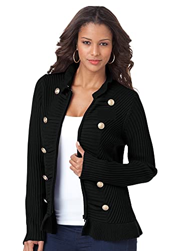 Roaman's Women's Plus Size Plus Size Military-Inspired Ribbed Cardigan Sweater