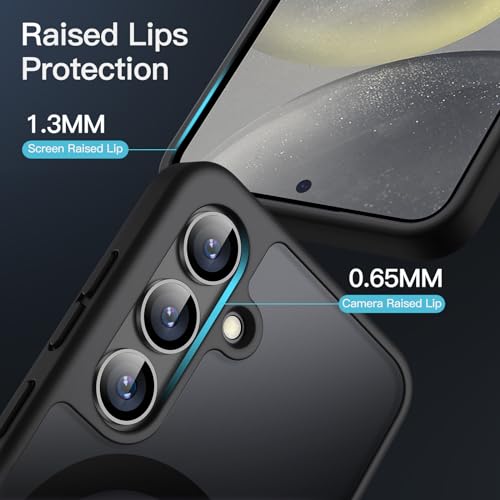 Image of JETech Magnetic Cover Case for Samsung Galaxy S24 5G, Compatible With Magsafe, Translucent Matte Back Shockproof Case Phone Cover (Black)