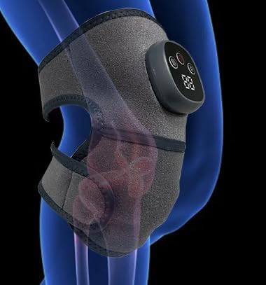 RIZONE Heated Knee Massager Brace worn on a knee, illustrating its application