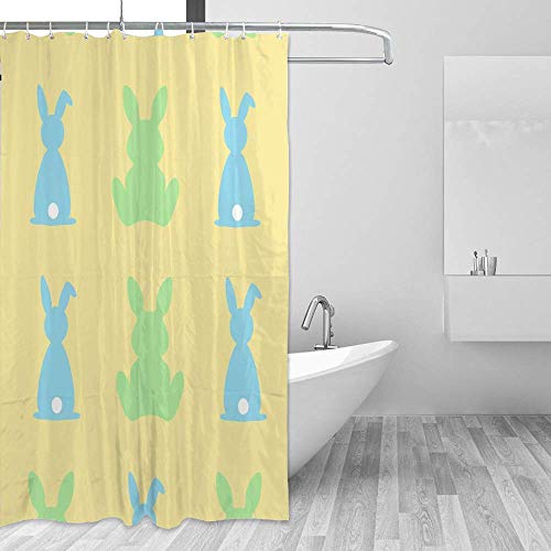 Rideau de douche lapin bleu vert décoration moderne grand format lavable tissu - 5