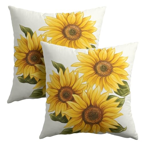 Lvhompro Sunflower Pillow Covers 18x18 inch Set of 2 Spring Summer Outdoor Decorative Throw Pillow Covers Famliy Decoration for Couch Porch Outdoor Decor