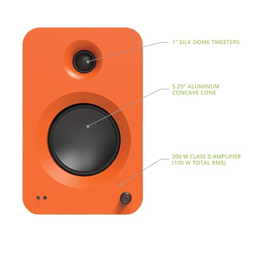 Image of Kanto REN 200W Powered Speaker System with HDMI ARC Input for TV & Home Theater | USB-C and Bluetooth 5.3 | High /Low Pass Filter | Pair | Matte Orange