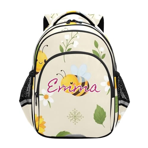 RPLIFE Zaino personalizzato per bambini dai 4 ai 14 anni Borse per libri freddi personalizzate per ragazzo, Carino Cartoon Api Fiori Gialli, 17 Inch, Zaini Tradizionali