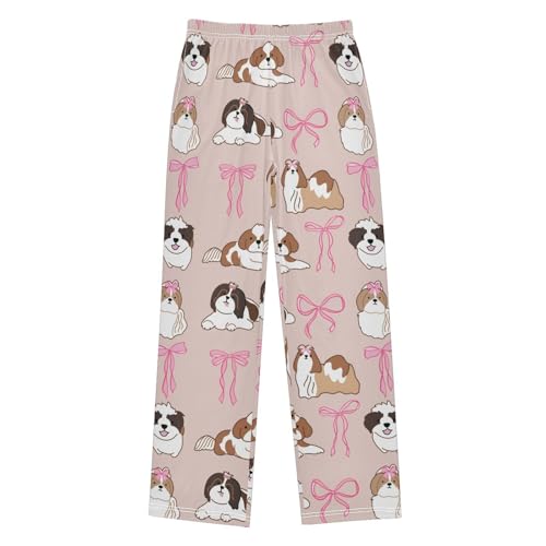 Shih Tzu and Bow Boys Pants Boys Athletic Pants Long Pant for Boywith Pockets Wide-Leg Size 6-14Y