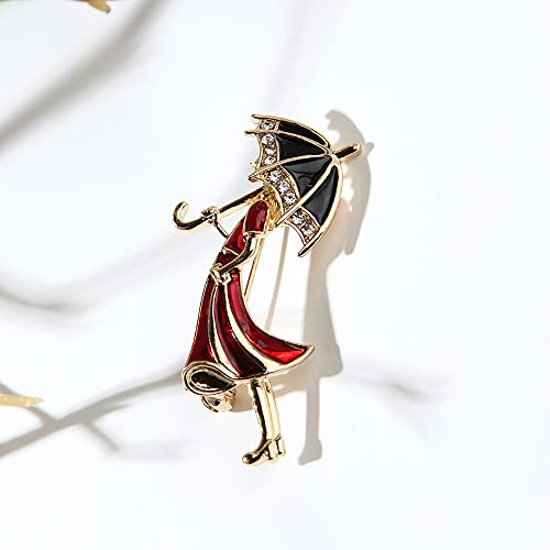 Image of Hold Umbrella Lady Brooch Pin Cubic Zirconia Cartoon Enamel Pins Clip Suit Dress Coat Sweater Accessories Brooches Pins for Women Girls Cute Jewelry Gifts