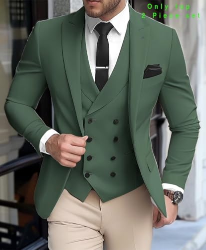 Wangyue Mens 2 Piece Blazer Vest Sets Double Breasted Suits for Wedding Top Suit Slim Fit Groomsmen Suit Prom Party4
