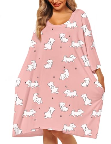 Image of KFUBUO Plus Size Nightgowns for Women Oversized Sleep Tshirts Dress Short Sleeves Sleepwear With Pocket Fit S-5XL