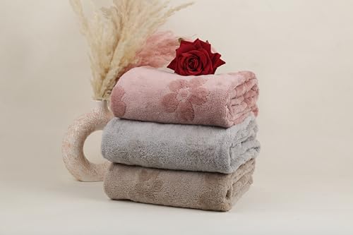 Image of HANKER Ultra Luxury Large /Full Size Plush Bath Towel | Set of 3 | Beige, Peach and Gray Super, Very Soft On Skin, Luxurious Fabric, Pure Polyamide, 70x140cm, 500GSM
