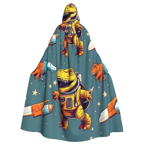 HJFCZH Divertida capa con capucha de dinosaurio y cohete de astronauta, para Halloween, para adultos, capa grande con capucha y pajarita, sin cremallera