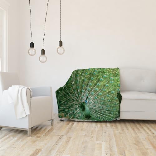 Plaid polaire paon vert couverture 140x200 cm pour canapé et cocooning