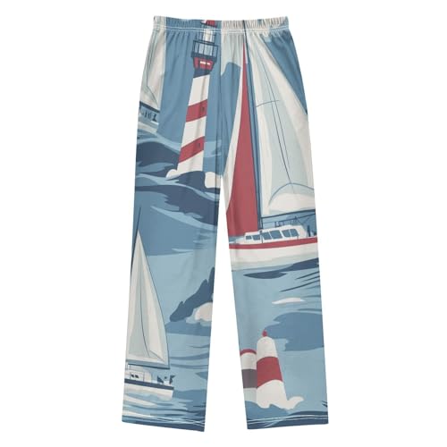 ZZXXB Lighthouse Sailboat Cloud Boys Long Pants Soft Trousers Elastic Waist Kids Lounge Bottoms with Pockets S-XL2