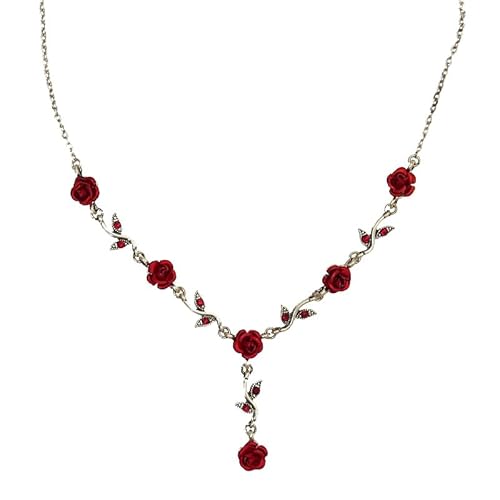 QINC Retro Red Rose Flower Cristallo Collane Collo Rotondo per Le Donne Girl Fashion Plant Wedding Necklace