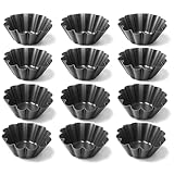 Space Home - Stampini Flan in Acciaio al Carbonio 10 cm - Set 12 Stampo Flan e Stampo Budino per Panna Cotta, Muffin e Dolci Monoporzione- Stampi Riutilizzabili per Forno