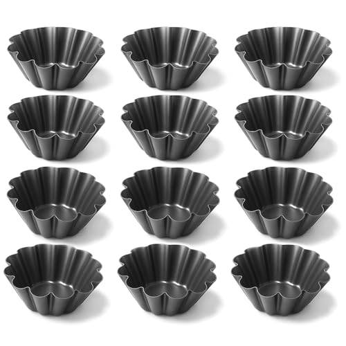 Space Home - Stampini Flan in Acciaio al Carbonio 10 cm - Set 12 Stampo Flan e Stampo Budino per Panna Cotta, Muffin e Dolci Monoporzione- Stampi Riutilizzabili per Forno