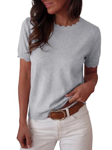 20% Off ANRABESS Women's Short Sleeve Scalloped Sweater - Image 2