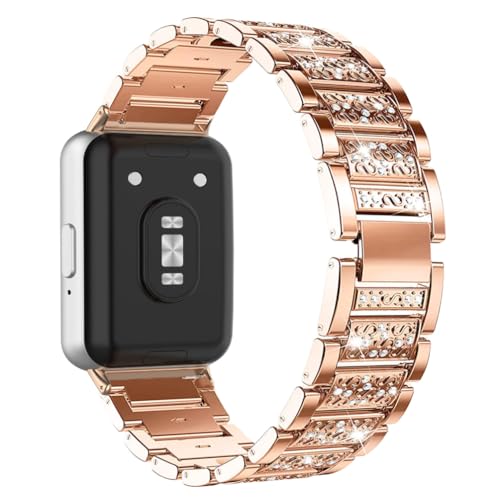 Sankel Compatible for Samsung Galaxy Fit 3 Watch Band, Women No Gap Metal Bling Jewelry Replacement Galaxy Fit3 Strap Bracelet Wristband for Galaxy Fit3 SM-R390 Smartwatch (Rose Gold)