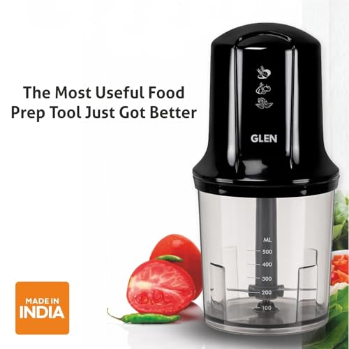 Image of Glen Electric Mini Chopper, 400ml with Stainless Steel Blades, Egg Whisking Disc, Food-Grade Polycarbonate Bowls, Onion, Vegetable & Nut Chopper, SA4040BL