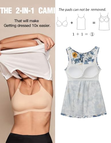 Image of Camisoles for Women with Built in Bra Adjustable Strap Tank Tops Cami Sleeveless Summer Tops for Workout Sleeping Traveling