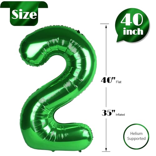 Image of Dark Green Number 2 Balloon 40 Inch, 2nd Birthday Decoration, Sparkling 2 Number Balloon Party Decor