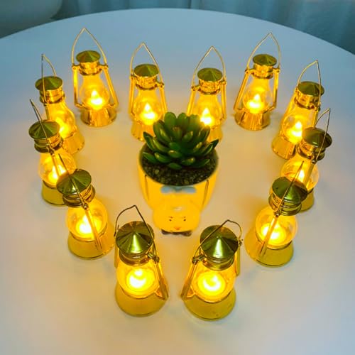 Pack de 12 mini linternas LED vintage de 4 pulgadas con vela parpadeante para centros de mesa 3