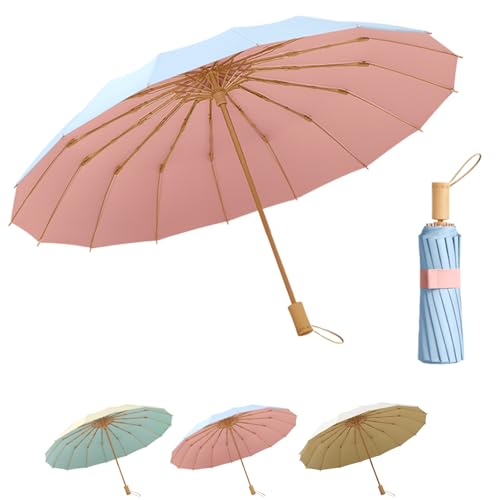 SFDRANVEX Vintage Paper Parasol, Decorative Japanese Style Umbrella with Bamboo Handle, Mint Green and Cream, Traditional Wagasa Design, Sky blue, Medium