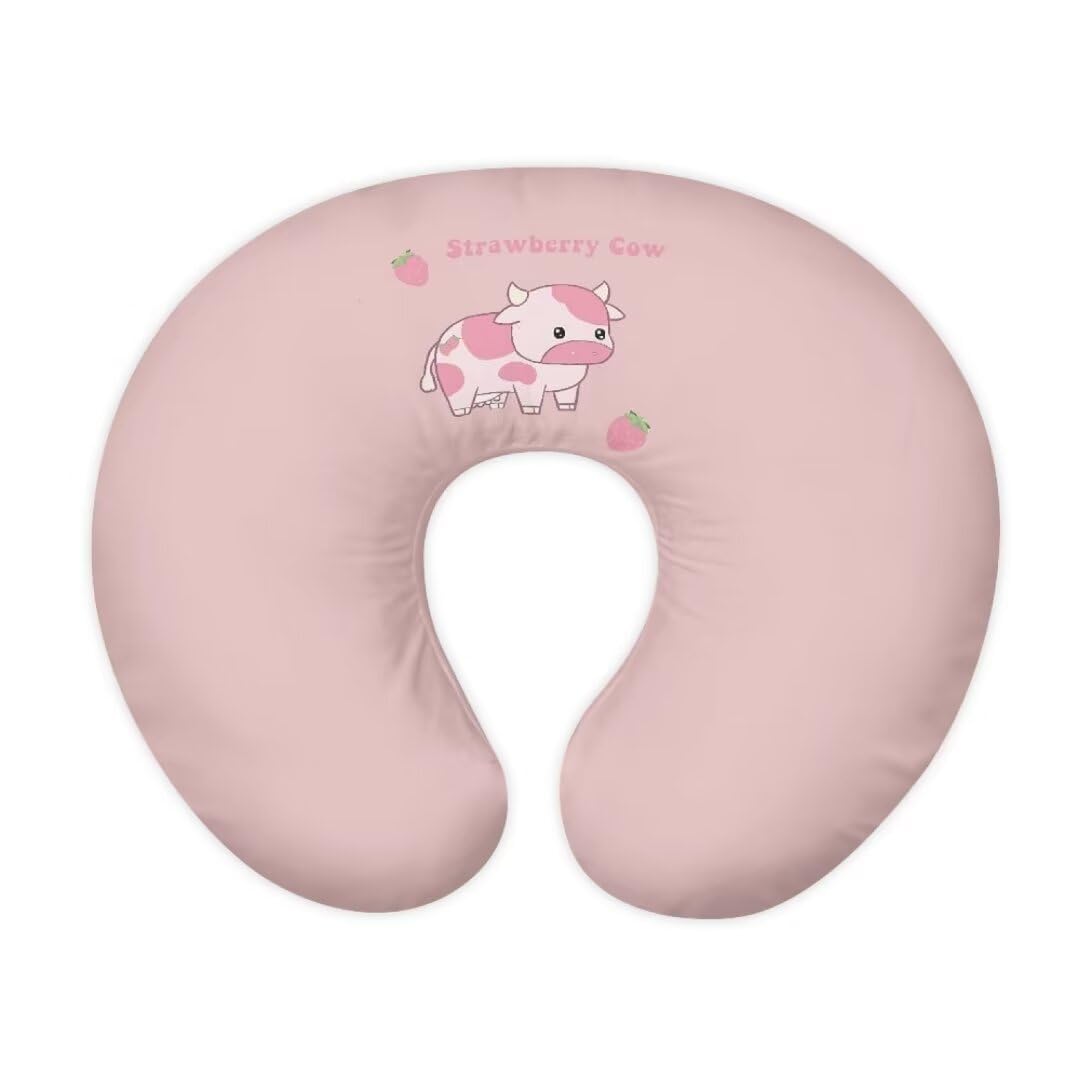Jeiento Cute Nursing Pillow Covers Strawberry Cow Feeding Pillow Covers Safely Fits On Standard Infant Nursing Pillows Comfortable Awake-Time Support