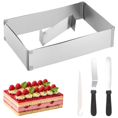 Zocipro Cadre de Cuisson Rectangulaire Réglable de 8 cm de Haut, 27 x 18 cm Moule Rectangulaire Réglable Extensible Jusqu'à 52 x 34 cm pour Gâteaux,Tartes,Pizzas,Pâtisseries et Décorations de Fêtes