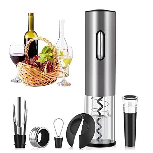 Rovtop Abrebotellas eléctrico recargable del vino del acero inoxidable con el cable de datos de carga plata