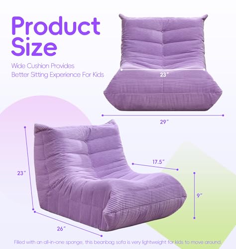 Image of Hobestluk Medium Bean Bag Chair Faux Fur Fabric BeanBag Couch for Playroom | Purple Corduroy,Ergonomic Design,Memory Foam,Strong Supportive,No Assembly Required,DecorativeStyle for Living Room Bedroom