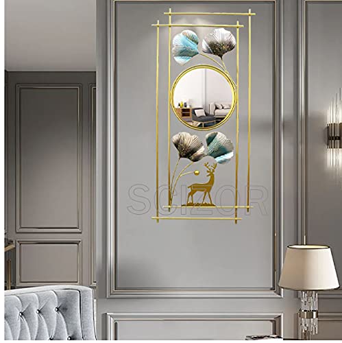 Scizor Home Wall Decor mirrroe hanging,Iron Wall Sculptures mirror, Metal frame Ginkgo Wall Decor mirror Wall Ornaments Wall Decoration, Easy Installation Bedroom Hotel Hanging for wall decoration