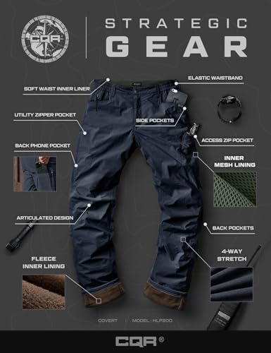 Image of CQR Men's Winter Fleece Lined Pants, Water-Resistant Outdoor Stretch Work Pants, Windproof Casual Pants with Pockets