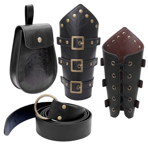 Accessoires de costume médiéval en cuir de qualité avec brassard ajustable homme