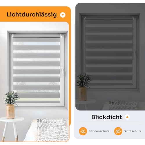 Doppelrollo klemmfix ohne Bohren B60 x H190cm-Stoffbreite 56cm Grau Rollos für Fenster Fensterrollo innen ohne Bohren Klemmrollo Rollo… – Ansicht 3