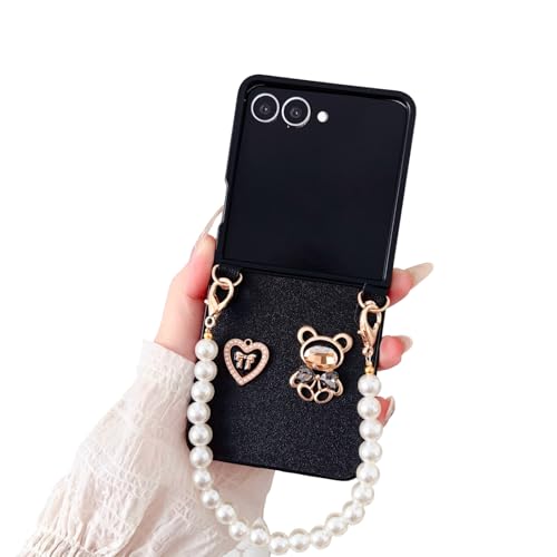 JLSDBMZ Samsung Galaxy Z Flip 7 �P�[�X ���킢���A���� �▭�ȃp�[���{�E ���u�J�[�g�D�[���f�U�C���A���킢����΃x�A�p�^�[�� �d�b�ی�J�o�[ �u���X���b�g�t��(�u���b�N)