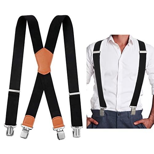 Eyret Men's Suspenders Adjustable Suspenders Elastic Leather Suspenders Men Suspender Heavy Duty Clips Suspenders For Men（A-Black #TOP12