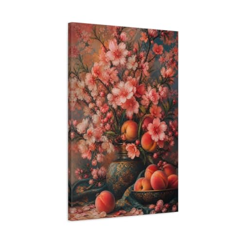 Tableau vertical fleurs de pêcher pour habiller un mur vide au-dessus du canapé