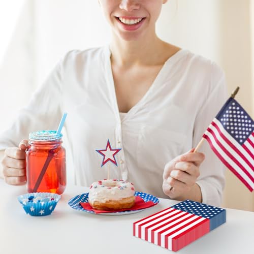 Serviettes en papier drapeau américain jetables Whaline pour invités et buffets - 5