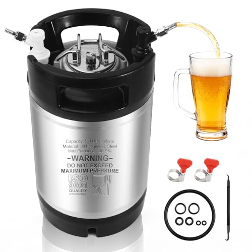 Ferroday New 2.5 Gallon Corny Keg, Stainless Steel Beer Keg Cornelius Keg with Dual Rubber Handle,...