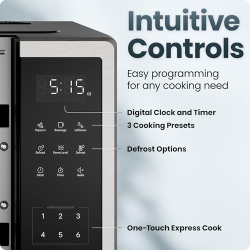 Image of Chefman Countertop Microwave Oven 1.1 Cu. Ft., 1000 Watts with 10 Power Levels, 3 Cooking Presets with One-Touch Express Cook, 2 Defrost Settings, Child Safety Lock, & Mute Button - Stainless Steel