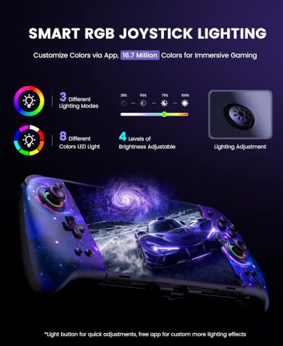 Image of Gammeefy JC400 Gen 2 Switch 2 Controller - Hall Effect Joysticks & Enhanced Grip - One Piece Switch Joypad Replacement Switch 2 Pro Controller with RGB Lighting, Turbo, Macros - Starry Sky, 7.9 inch
