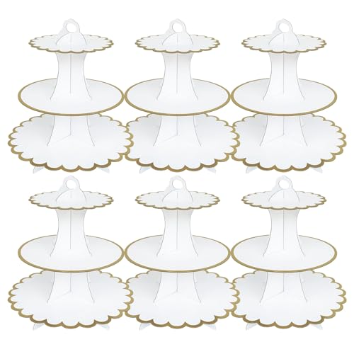 Seveups 6Pack 3 Tier Cake Stand, White Cardboard Cake Stand, Dessert Cupcake Stands Round Cardboard Cupcake Tower for Birthday,Party,Baby Showers