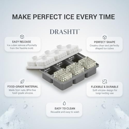 Image of Premium Large 3D Crystal Square Ice Cube Tray, Silicone Molds for Chilling Drinks, Chocolates, Juice, Jelly and Many More. (Gray)