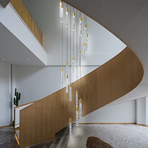 Image of 18-Light Modern Living Room Chandelier Gold Brass Finish Crystal Ceiling Pendant Lights LED Dimmable 108W 6000K Staircase Large Chandeliers for Entryway Lobby Foyer High Ceiling Chandeliers