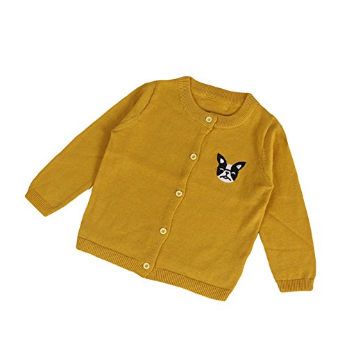 Baby Boys Girls 1-6T Crew Neck Button-Down Dog Embroidery Cotton Knits Cardigan Button Sweaters Coat Jacket Outerwear (3-4 Years/110cm, Ginger)