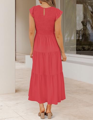 Image of ZESICA Women's 2026 Summer Casual Flutter Short Sleeve Smocked Midi Dress