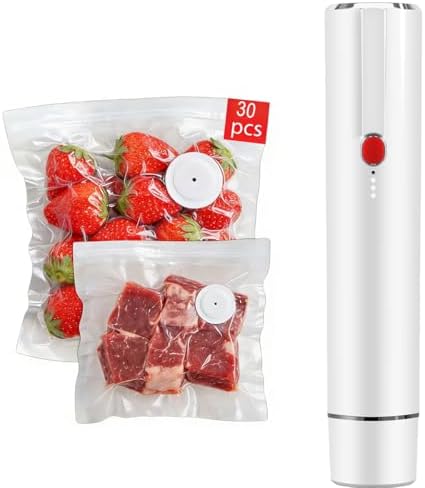 1PC Chef Preserve Vacuum Sealer Machine With 30PCS Reusable Bags, Portable Food Saver with Strong Suction & Auto Shut-Off, for Sous Vide, Freezer, Camping, Kitchen, Travel - Rechargeable, Cordless