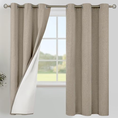 Image of YoungsTex Taupe Linen Blackout Curtains 72 Inch Length for Living Room, Burlap Tan Thermal Insulated Drapes Full Room Darkening with Grommet for Bedroom Windows, 2 Panels, 42 X 72 Inch